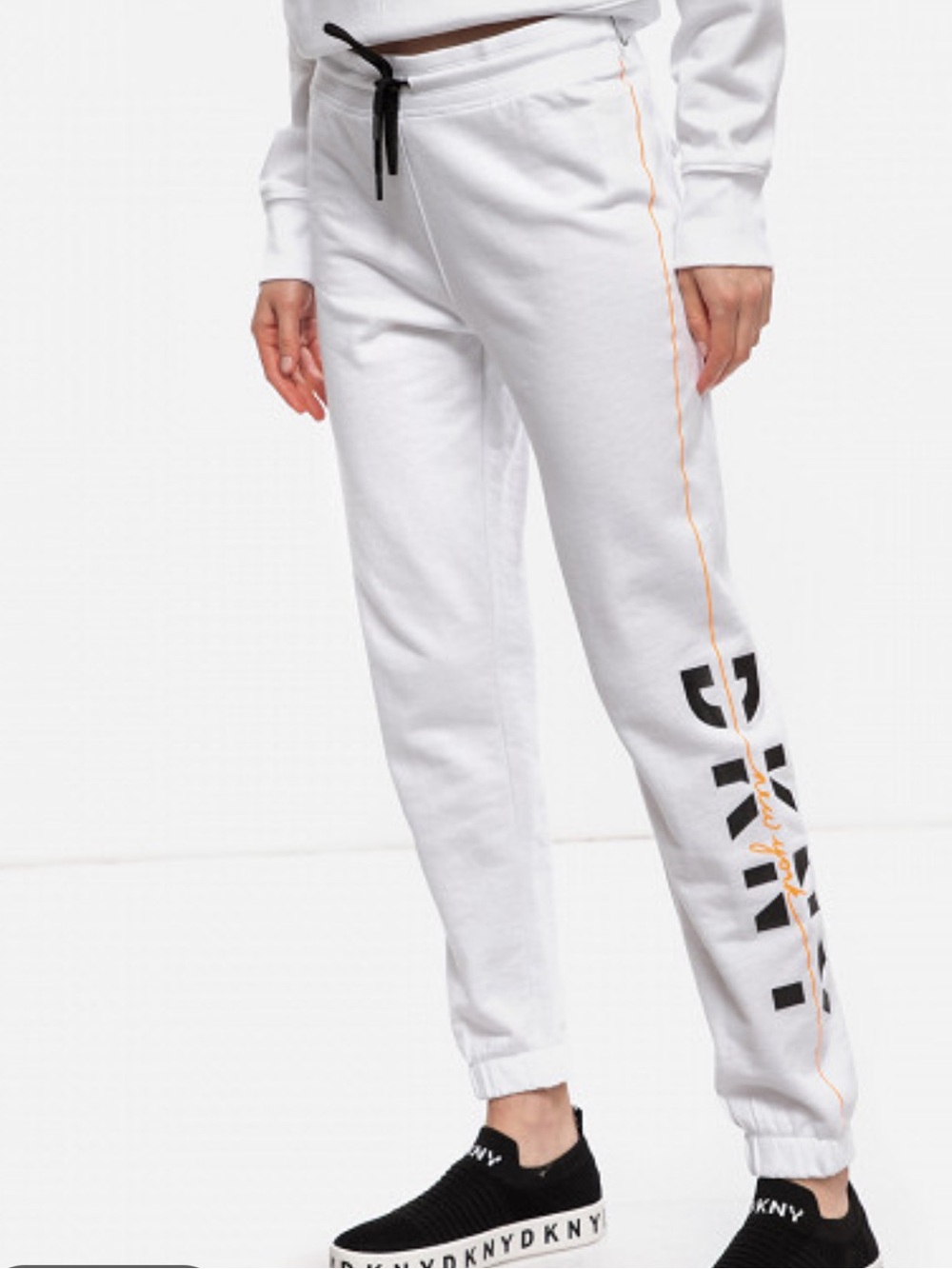 DKNY White Sport Sweatshorts with Black Logo Detail L